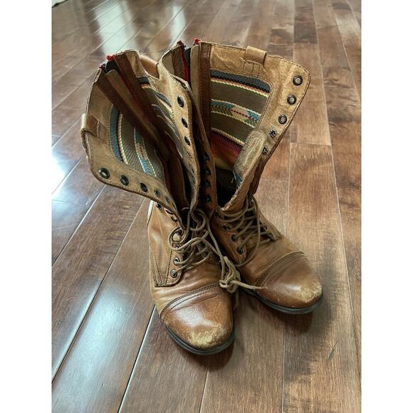 Steve Madden Camarro Ankle Boot Tan Leather Sz 7 Combat Boho Biker Victorian Y2K - Picture 4 of 13